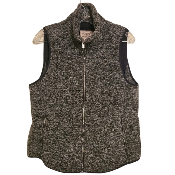 Abercrombie & Fitch | Women's Gray Full Zip-Up Quilted Fleece Vest (Size Large) - Picture 1 of 13